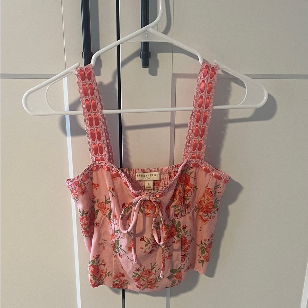 Floral Pink Tank Top with Lace Straps